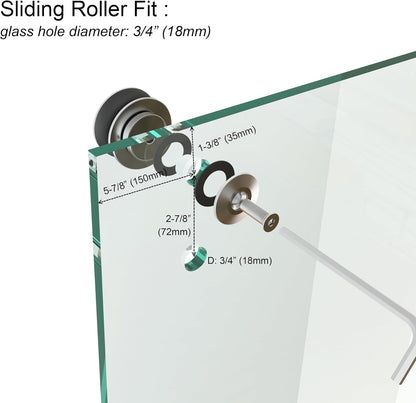 6.6FT Brushed Twin Roller Sliding Frameless Shower Door Hardware Kit