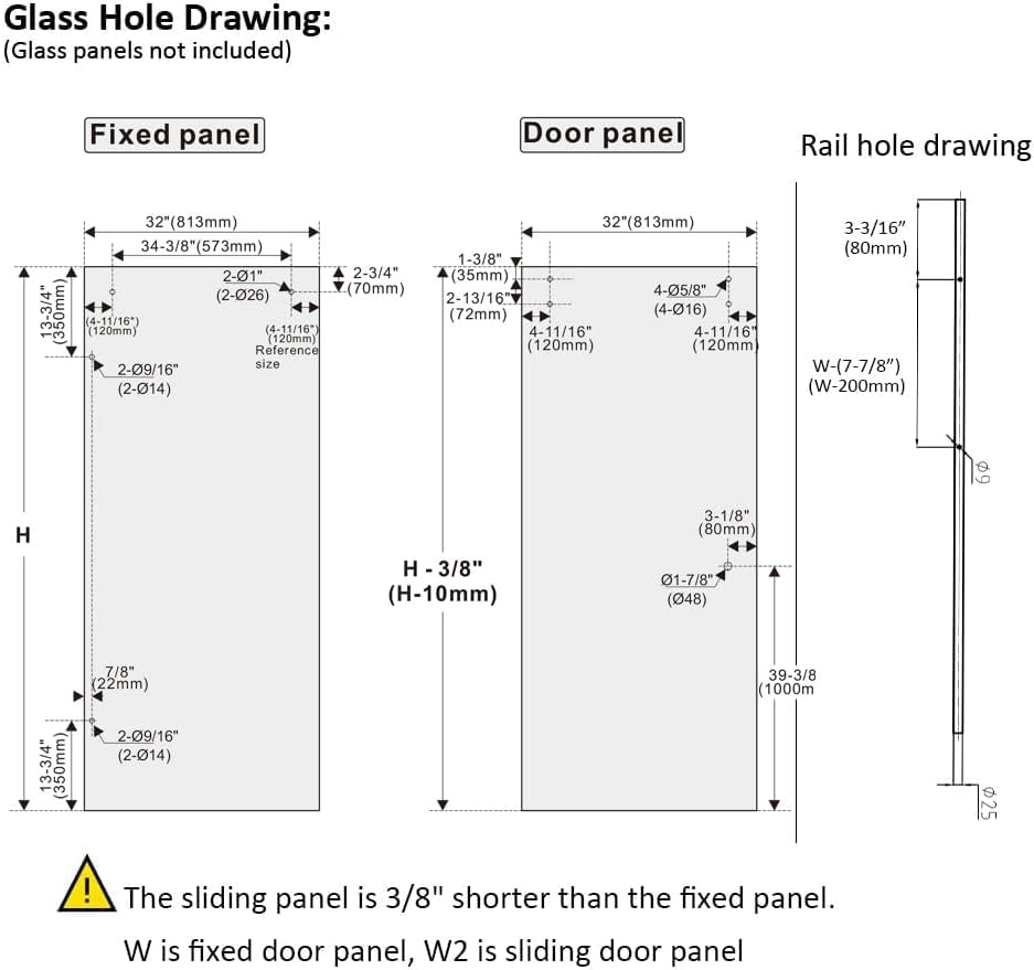 6.6FT Brushed Twin Roller Sliding Frameless Shower Door Hardware Kit