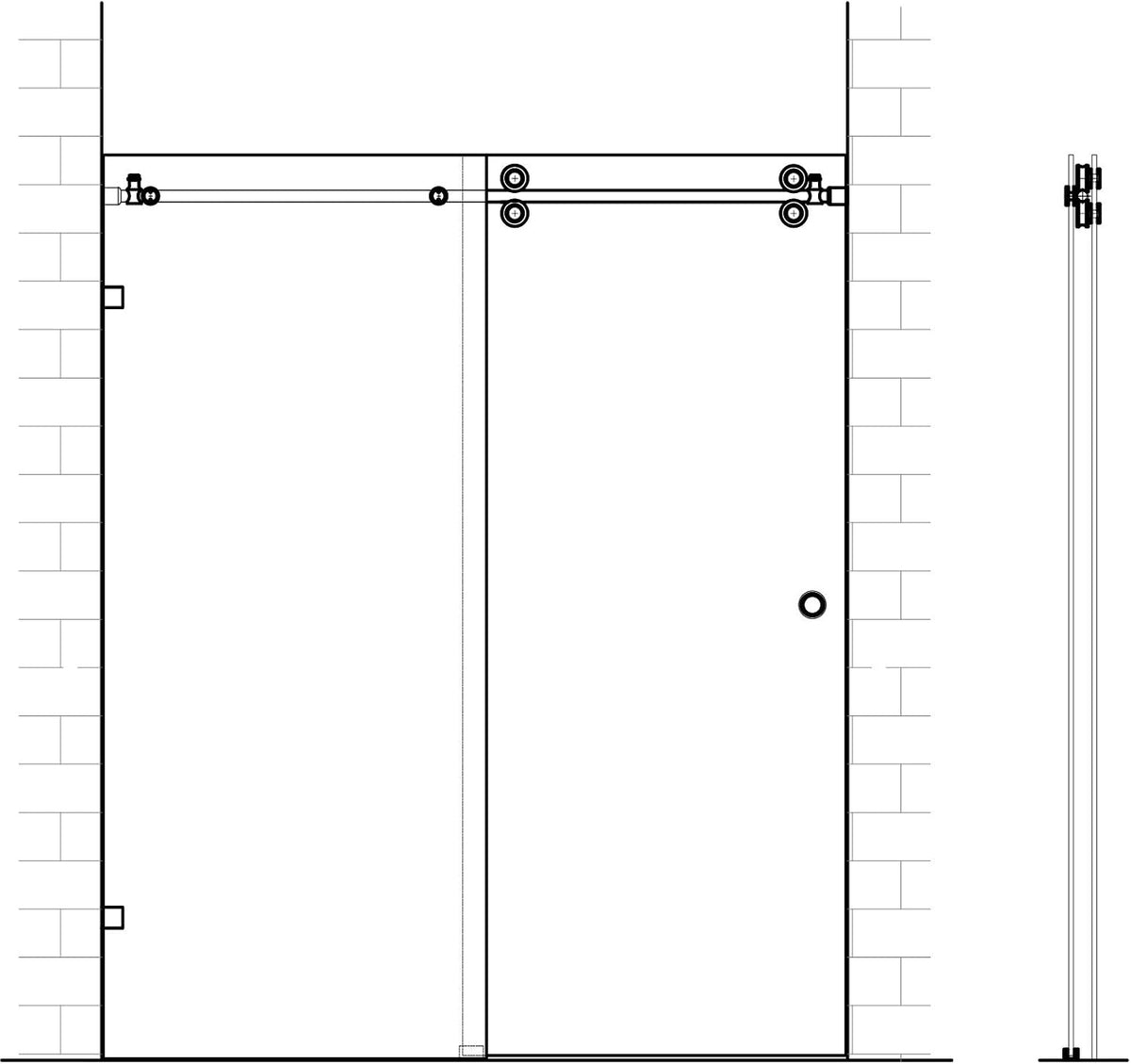 6.6FT Brushed Twin Roller Sliding Frameless Shower Door Hardware Kit