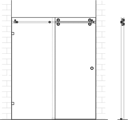 6.6FT Brushed Twin Roller Sliding Frameless Shower Door Hardware Kit