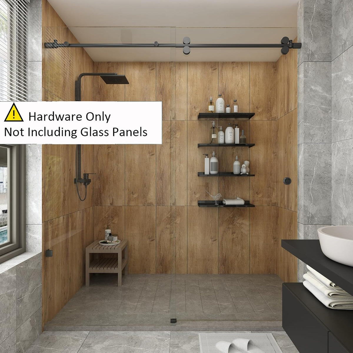 6.6FT Brushed Twin Roller Sliding Frameless Shower Door Hardware Kit