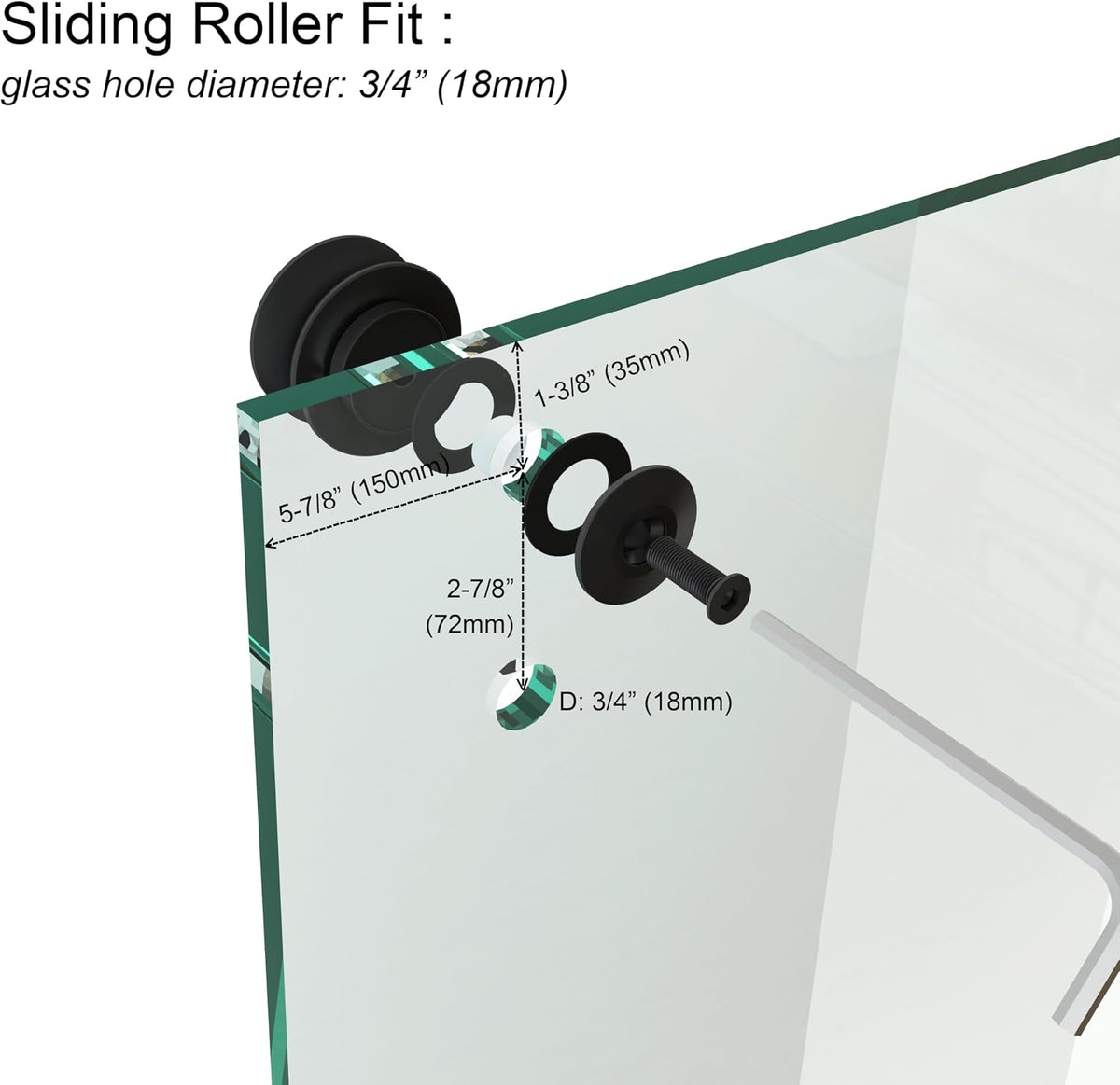 6.6FT Brushed Twin Roller Sliding Frameless Shower Door Hardware Kit