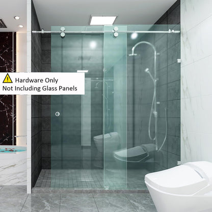6.6FT Brushed Twin Roller Sliding Frameless Shower Door Hardware Kit
