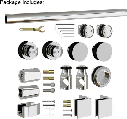 6.6FT Brushed Twin Roller Sliding Frameless Shower Door Hardware Kit