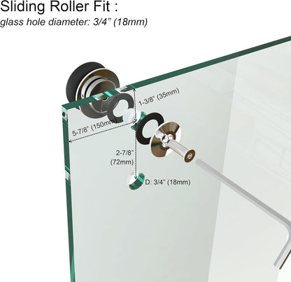 6.6FT Brushed Twin Roller Sliding Frameless Shower Door Hardware Kit