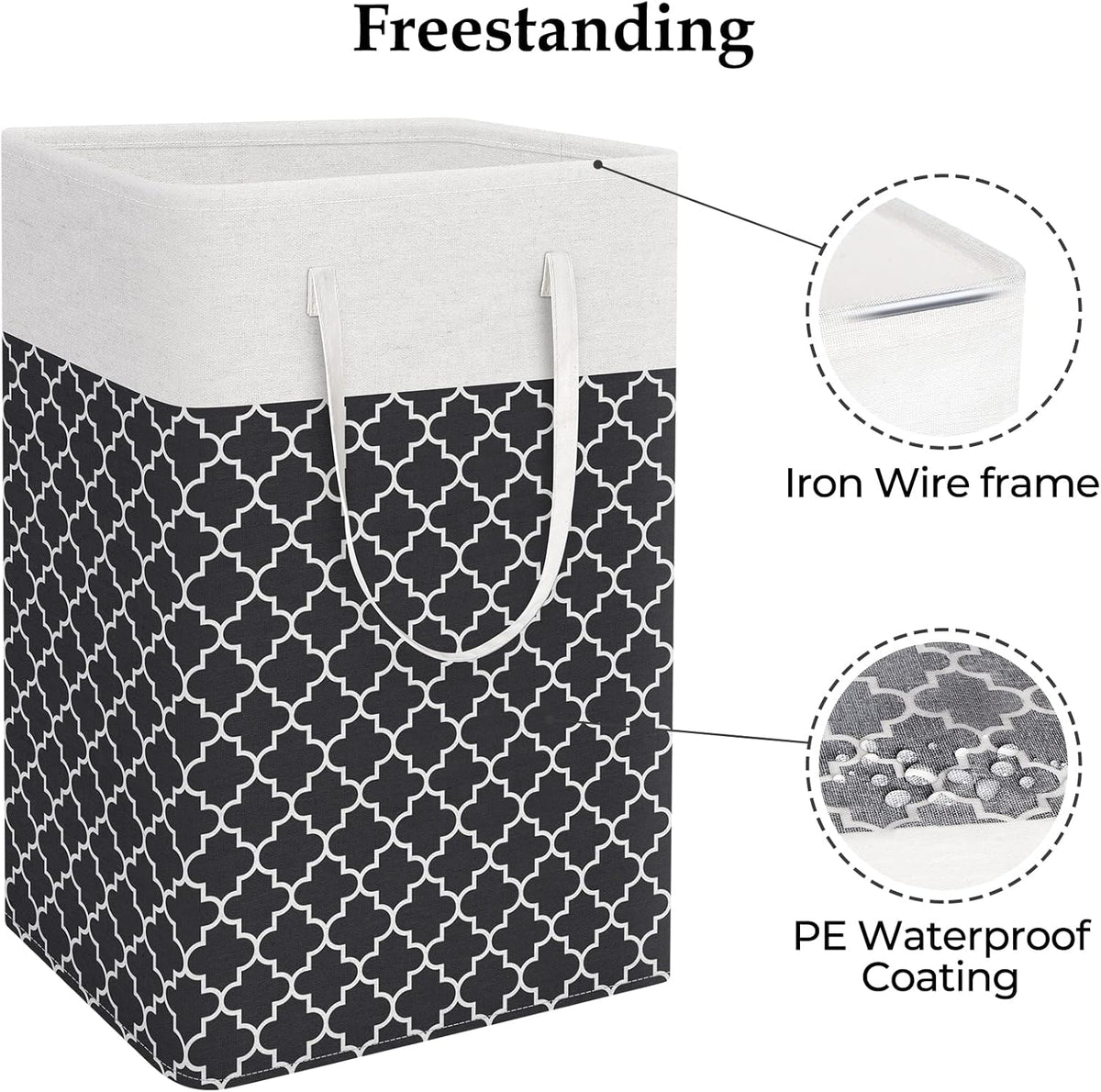 Laundry Basket Hamper, 75L Collapsible Clothes Storage, Grey | Freestanding Clothes Hampers, Foldable design, with Easy Carry Handles, For Laundry, Bedroom, Dorm, Clothing, Towels, Toys