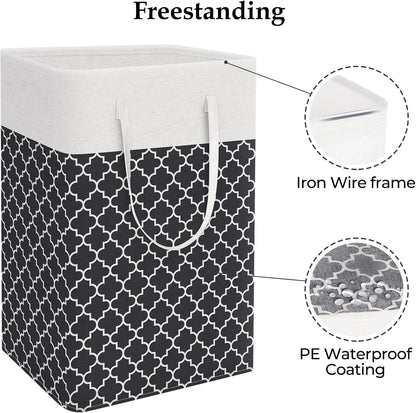 Laundry Basket Hamper, 75L Collapsible Clothes Storage, Grey | Freestanding Clothes Hampers, Foldable design, with Easy Carry Handles, For Laundry, Bedroom, Dorm, Clothing, Towels, Toys