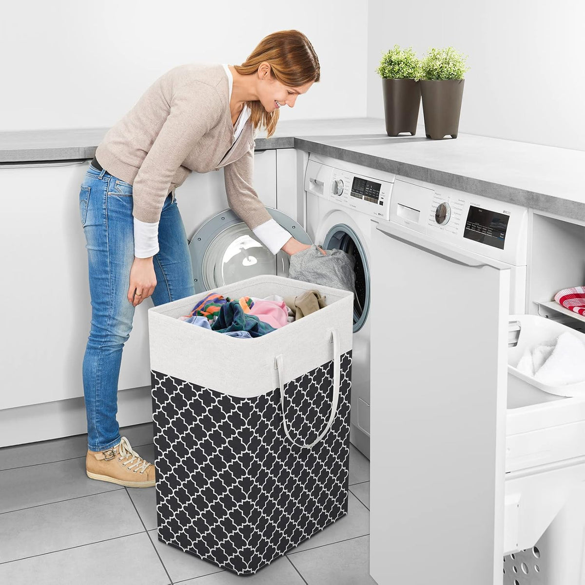 Laundry Basket Hamper, 75L Collapsible Clothes Storage, Grey | Freestanding Clothes Hampers, Foldable design, with Easy Carry Handles, For Laundry, Bedroom, Dorm, Clothing, Towels, Toys