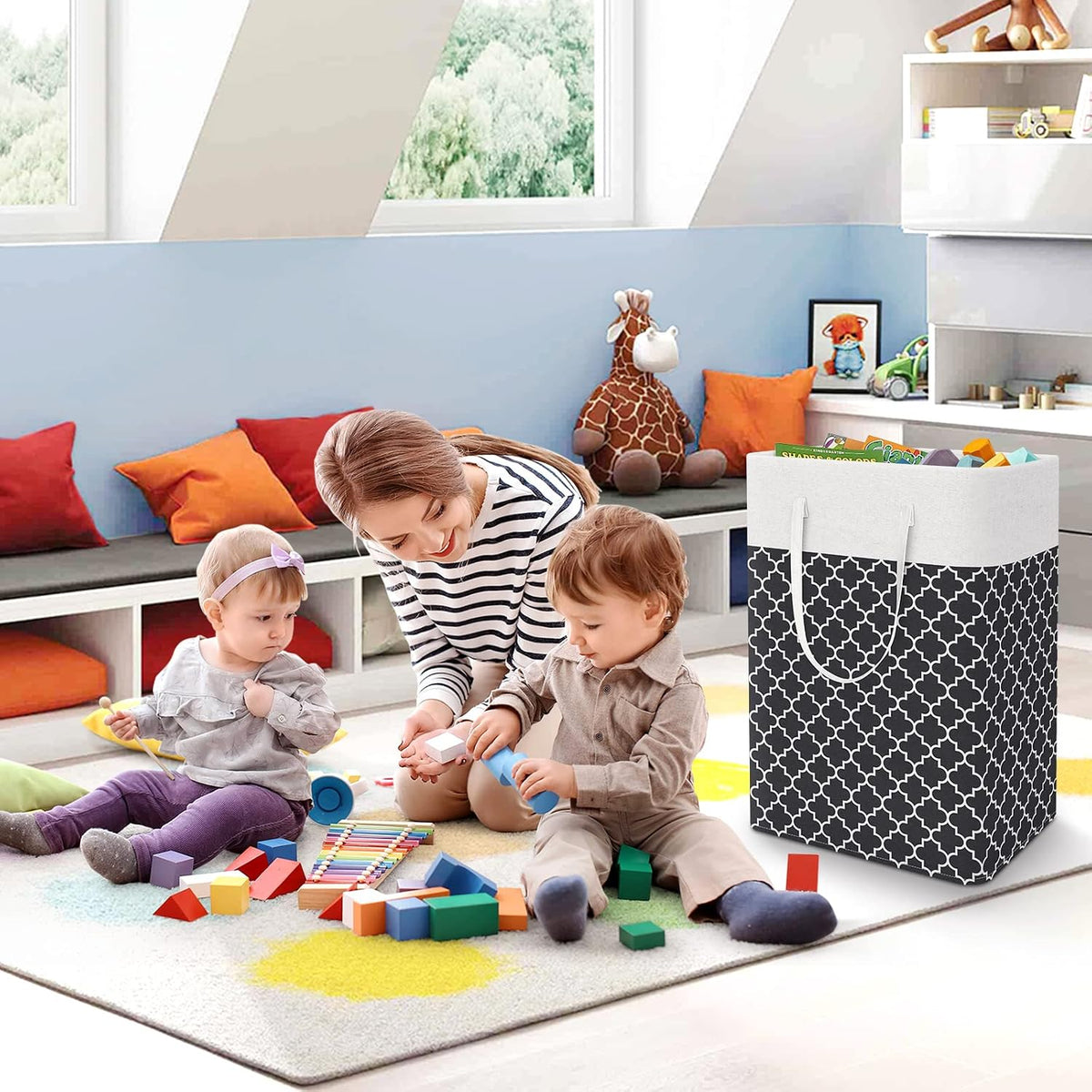 Laundry Basket Hamper, 75L Collapsible Clothes Storage, Grey | Freestanding Clothes Hampers, Foldable design, with Easy Carry Handles, For Laundry, Bedroom, Dorm, Clothing, Towels, Toys
