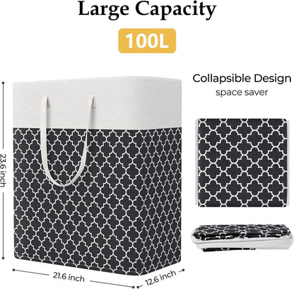 Laundry Basket Hamper, 75L Collapsible Clothes Storage, Grey | Freestanding Clothes Hampers, Foldable design, with Easy Carry Handles, For Laundry, Bedroom, Dorm, Clothing, Towels, Toys