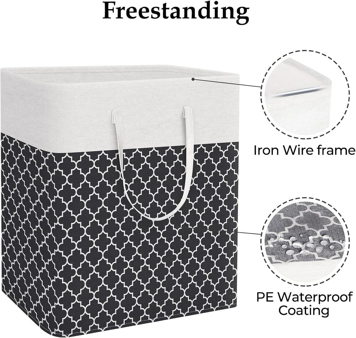 Laundry Basket Hamper, 75L Collapsible Clothes Storage, Grey | Freestanding Clothes Hampers, Foldable design, with Easy Carry Handles, For Laundry, Bedroom, Dorm, Clothing, Towels, Toys