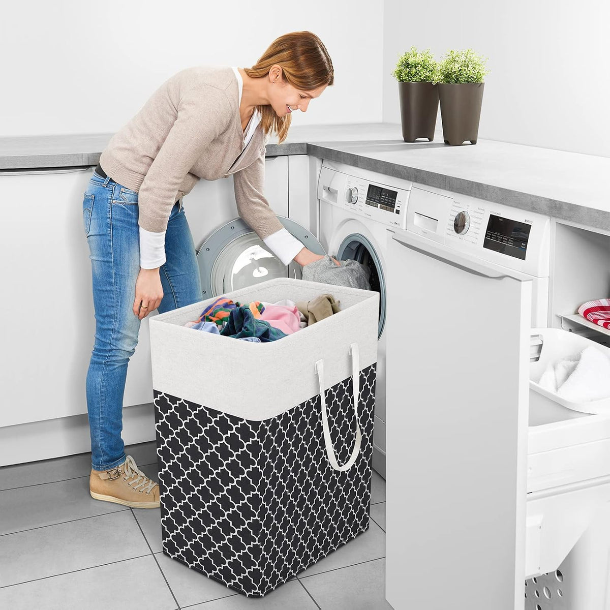 Laundry Basket Hamper, 75L Collapsible Clothes Storage, Grey | Freestanding Clothes Hampers, Foldable design, with Easy Carry Handles, For Laundry, Bedroom, Dorm, Clothing, Towels, Toys