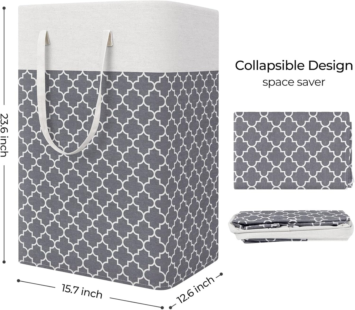 Laundry Basket Hamper, 75L Collapsible Clothes Storage, Grey | Freestanding Clothes Hampers, Foldable design, with Easy Carry Handles, For Laundry, Bedroom, Dorm, Clothing, Towels, Toys