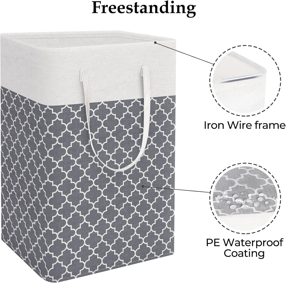 Laundry Basket Hamper, 75L Collapsible Clothes Storage, Grey | Freestanding Clothes Hampers, Foldable design, with Easy Carry Handles, For Laundry, Bedroom, Dorm, Clothing, Towels, Toys