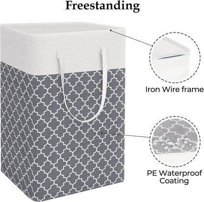 Laundry Basket Hamper, 75L Collapsible Clothes Storage, Grey | Freestanding Clothes Hampers, Foldable design, with Easy Carry Handles, For Laundry, Bedroom, Dorm, Clothing, Towels, Toys