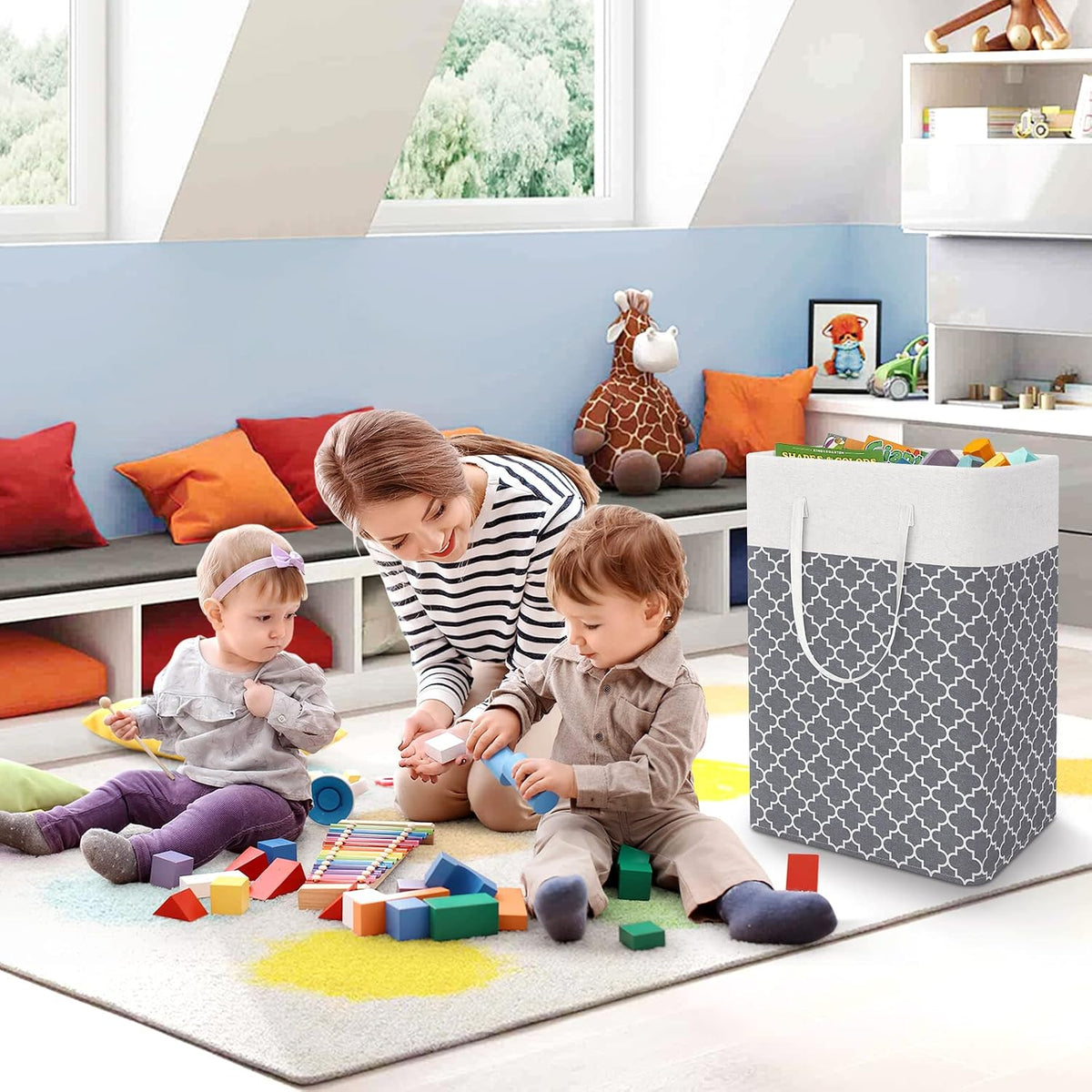 Laundry Basket Hamper, 75L Collapsible Clothes Storage, Grey | Freestanding Clothes Hampers, Foldable design, with Easy Carry Handles, For Laundry, Bedroom, Dorm, Clothing, Towels, Toys