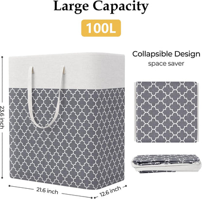 Laundry Basket Hamper, 75L Collapsible Clothes Storage, Grey | Freestanding Clothes Hampers, Foldable design, with Easy Carry Handles, For Laundry, Bedroom, Dorm, Clothing, Towels, Toys
