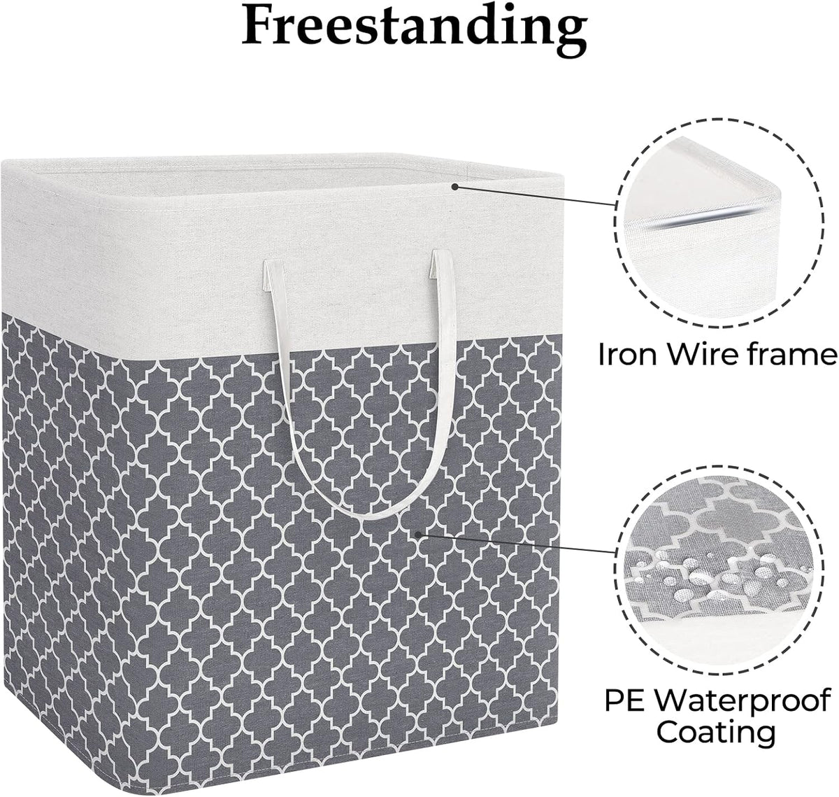 Laundry Basket Hamper, 75L Collapsible Clothes Storage, Grey | Freestanding Clothes Hampers, Foldable design, with Easy Carry Handles, For Laundry, Bedroom, Dorm, Clothing, Towels, Toys