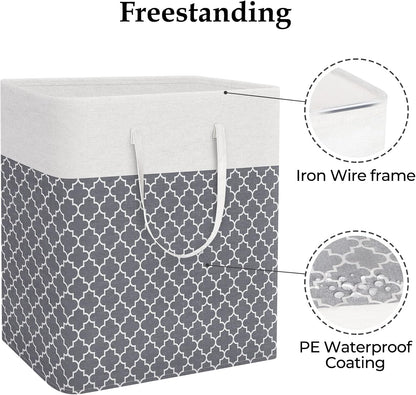 Laundry Basket Hamper, 75L Collapsible Clothes Storage, Grey | Freestanding Clothes Hampers, Foldable design, with Easy Carry Handles, For Laundry, Bedroom, Dorm, Clothing, Towels, Toys