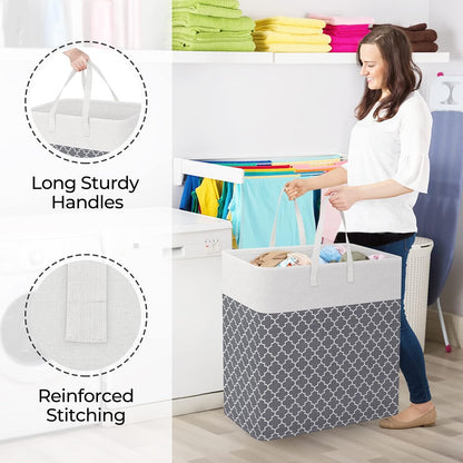 Laundry Basket Hamper, 75L Collapsible Clothes Storage, Grey | Freestanding Clothes Hampers, Foldable design, with Easy Carry Handles, For Laundry, Bedroom, Dorm, Clothing, Towels, Toys