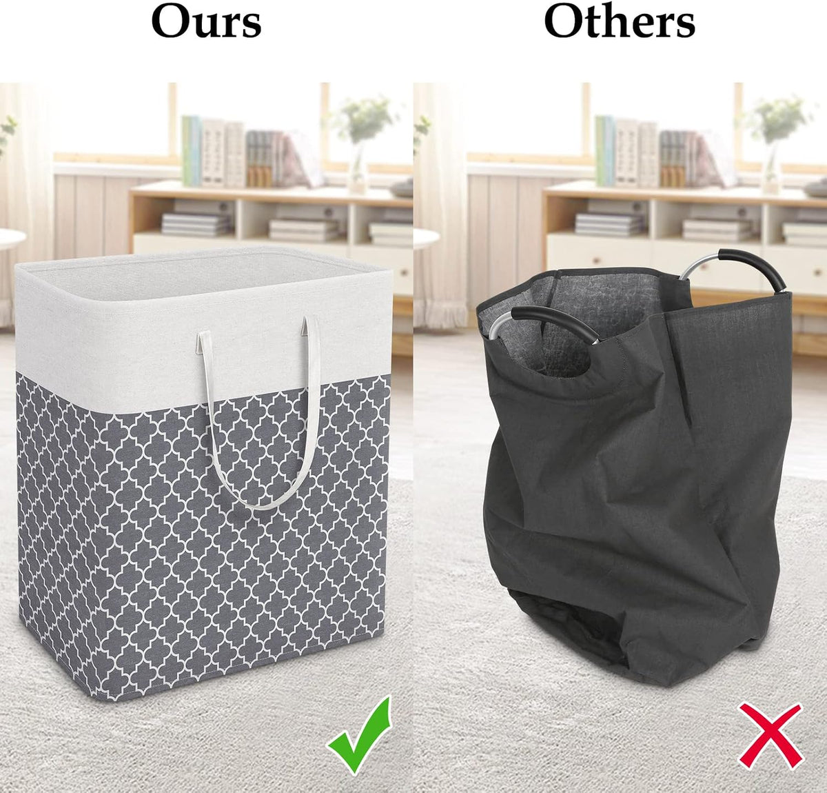 Laundry Basket Hamper, 75L Collapsible Clothes Storage, Grey | Freestanding Clothes Hampers, Foldable design, with Easy Carry Handles, For Laundry, Bedroom, Dorm, Clothing, Towels, Toys