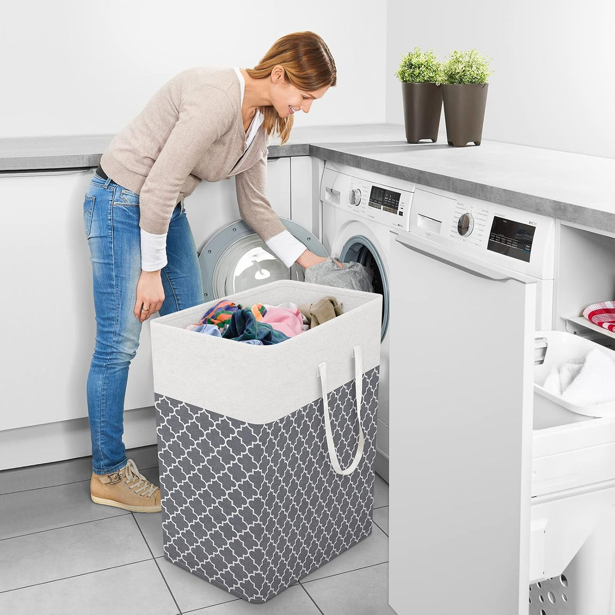 Laundry Basket Hamper, 75L Collapsible Clothes Storage, Grey | Freestanding Clothes Hampers, Foldable design, with Easy Carry Handles, For Laundry, Bedroom, Dorm, Clothing, Towels, Toys