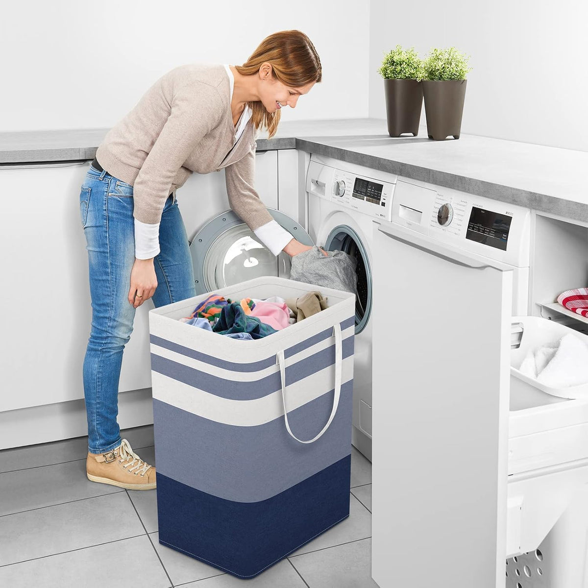 Laundry Basket Hamper, 75L Collapsible Clothes Storage, Grey | Freestanding Clothes Hampers, Foldable design, with Easy Carry Handles, For Laundry, Bedroom, Dorm, Clothing, Towels, Toys