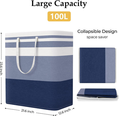 Laundry Basket Hamper, 75L Collapsible Clothes Storage, Grey | Freestanding Clothes Hampers, Foldable design, with Easy Carry Handles, For Laundry, Bedroom, Dorm, Clothing, Towels, Toys