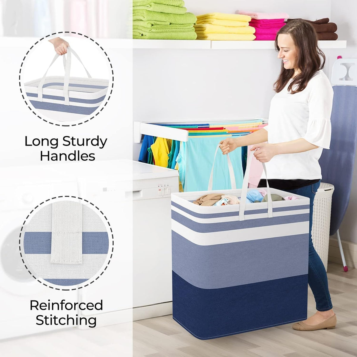 Laundry Basket Hamper, 75L Collapsible Clothes Storage, Grey | Freestanding Clothes Hampers, Foldable design, with Easy Carry Handles, For Laundry, Bedroom, Dorm, Clothing, Towels, Toys