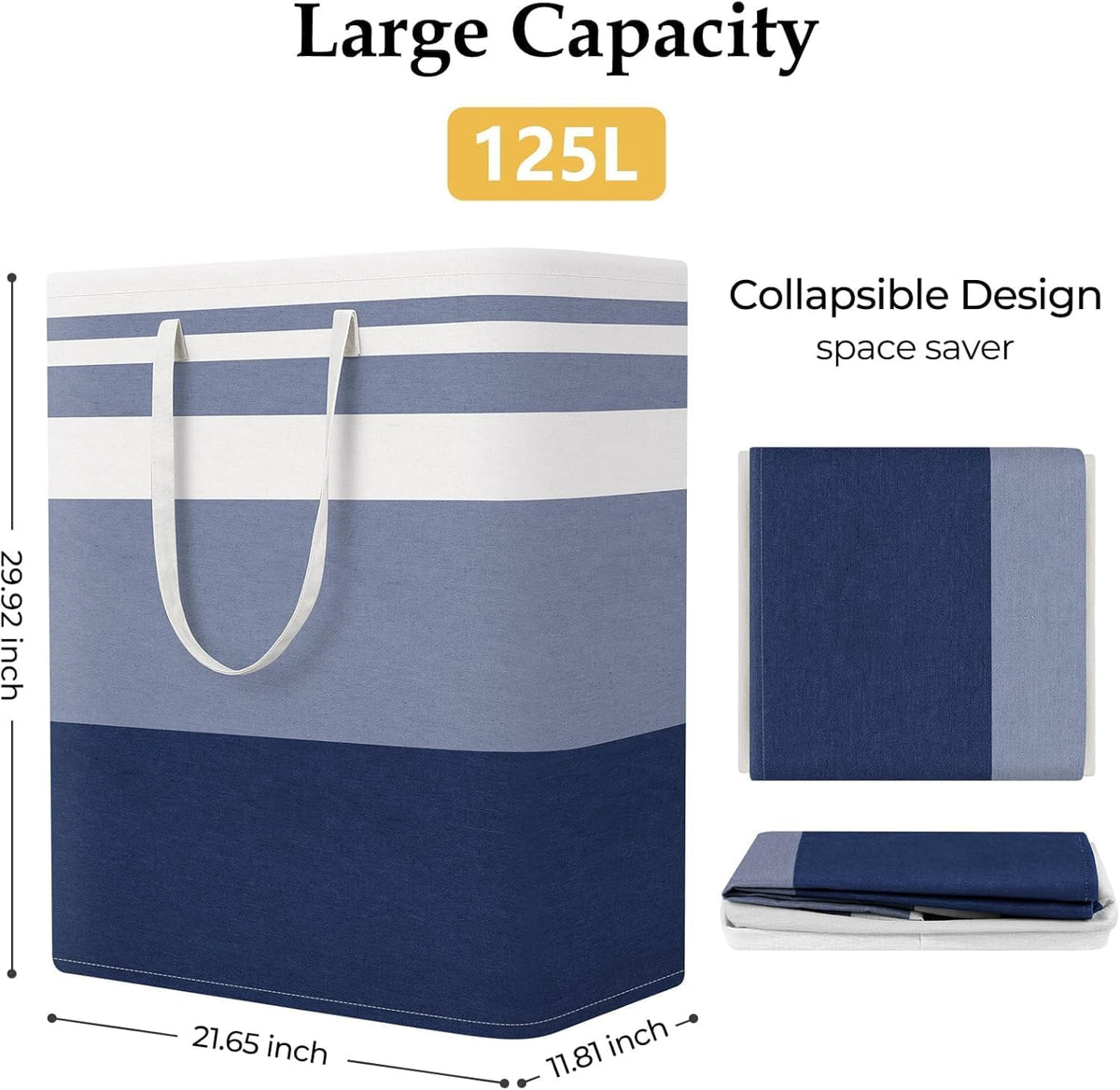 Laundry Basket Hamper, 75L Collapsible Clothes Storage, Grey | Freestanding Clothes Hampers, Foldable design, with Easy Carry Handles, For Laundry, Bedroom, Dorm, Clothing, Towels, Toys