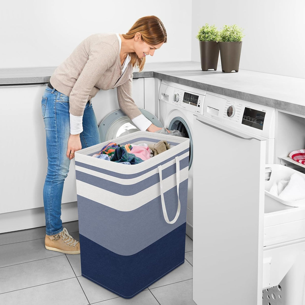 Laundry Basket Hamper, 75L Collapsible Clothes Storage, Grey | Freestanding Clothes Hampers, Foldable design, with Easy Carry Handles, For Laundry, Bedroom, Dorm, Clothing, Towels, Toys