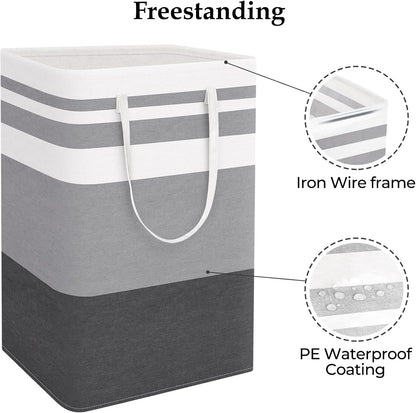 Laundry Basket Hamper, 75L Collapsible Clothes Storage, Grey | Freestanding Clothes Hampers, Foldable design, with Easy Carry Handles, For Laundry, Bedroom, Dorm, Clothing, Towels, Toys