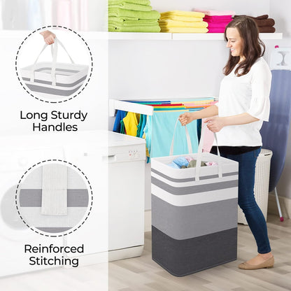 Laundry Basket Hamper, 75L Collapsible Clothes Storage, Grey | Freestanding Clothes Hampers, Foldable design, with Easy Carry Handles, For Laundry, Bedroom, Dorm, Clothing, Towels, Toys