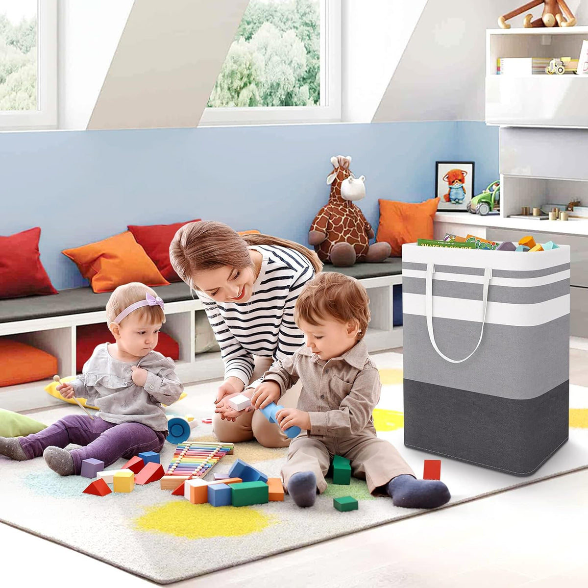 Laundry Basket Hamper, 75L Collapsible Clothes Storage, Grey | Freestanding Clothes Hampers, Foldable design, with Easy Carry Handles, For Laundry, Bedroom, Dorm, Clothing, Towels, Toys