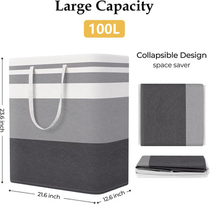 Laundry Basket Hamper, 75L Collapsible Clothes Storage, Grey | Freestanding Clothes Hampers, Foldable design, with Easy Carry Handles, For Laundry, Bedroom, Dorm, Clothing, Towels, Toys