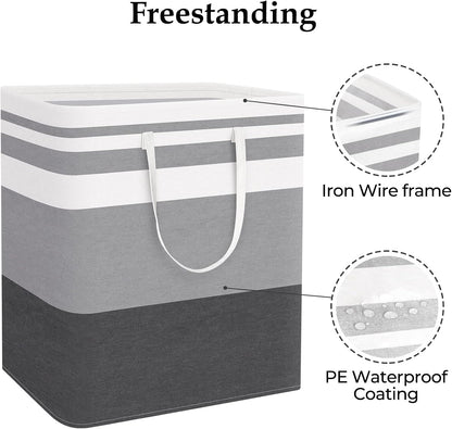 Laundry Basket Hamper, 75L Collapsible Clothes Storage, Grey | Freestanding Clothes Hampers, Foldable design, with Easy Carry Handles, For Laundry, Bedroom, Dorm, Clothing, Towels, Toys