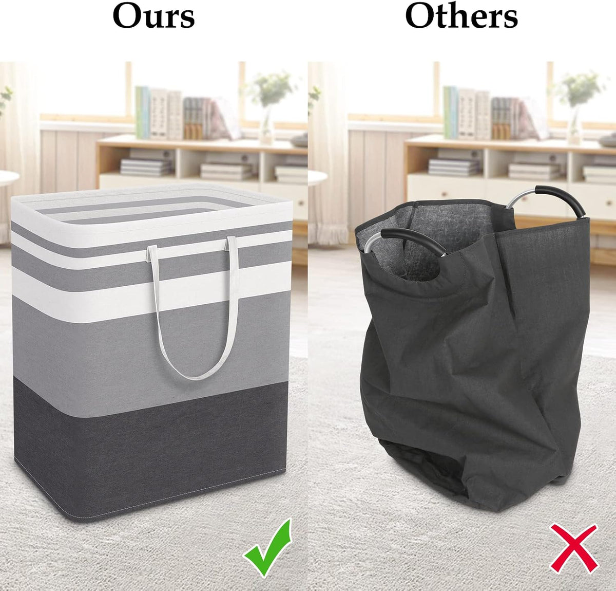 Laundry Basket Hamper, 75L Collapsible Clothes Storage, Grey | Freestanding Clothes Hampers, Foldable design, with Easy Carry Handles, For Laundry, Bedroom, Dorm, Clothing, Towels, Toys