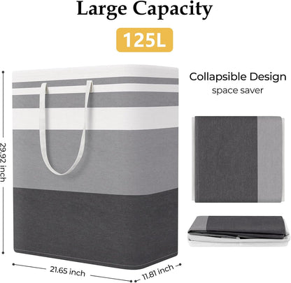Laundry Basket Hamper, 75L Collapsible Clothes Storage, Grey | Freestanding Clothes Hampers, Foldable design, with Easy Carry Handles, For Laundry, Bedroom, Dorm, Clothing, Towels, Toys