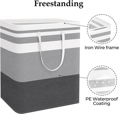 Laundry Basket Hamper, 75L Collapsible Clothes Storage, Grey | Freestanding Clothes Hampers, Foldable design, with Easy Carry Handles, For Laundry, Bedroom, Dorm, Clothing, Towels, Toys