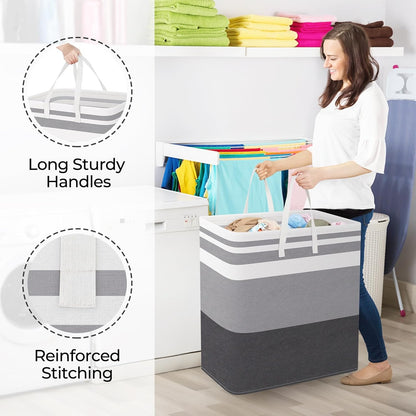 Laundry Basket Hamper, 75L Collapsible Clothes Storage, Grey | Freestanding Clothes Hampers, Foldable design, with Easy Carry Handles, For Laundry, Bedroom, Dorm, Clothing, Towels, Toys