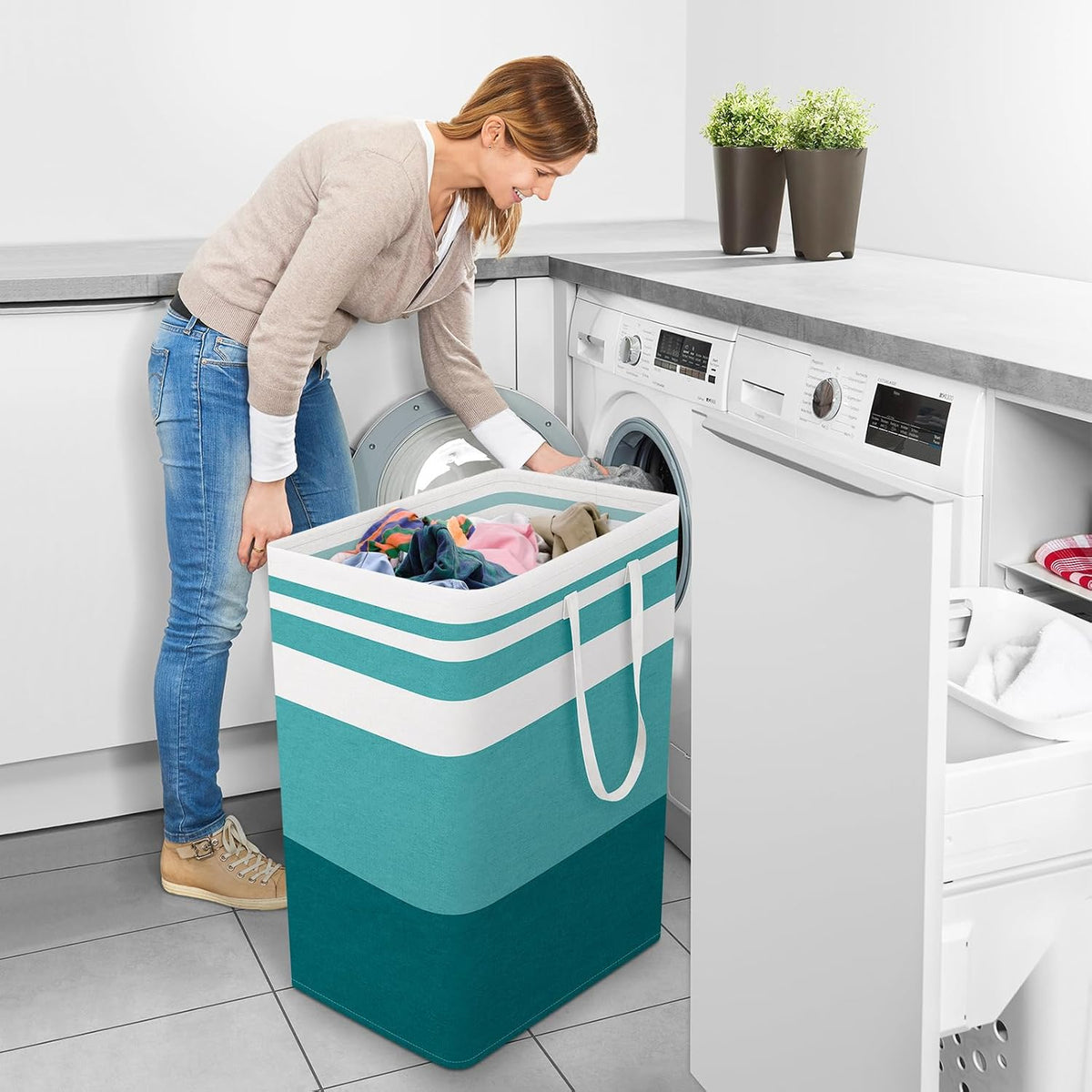 Laundry Basket Hamper, 75L Collapsible Clothes Storage, Grey | Freestanding Clothes Hampers, Foldable design, with Easy Carry Handles, For Laundry, Bedroom, Dorm, Clothing, Towels, Toys
