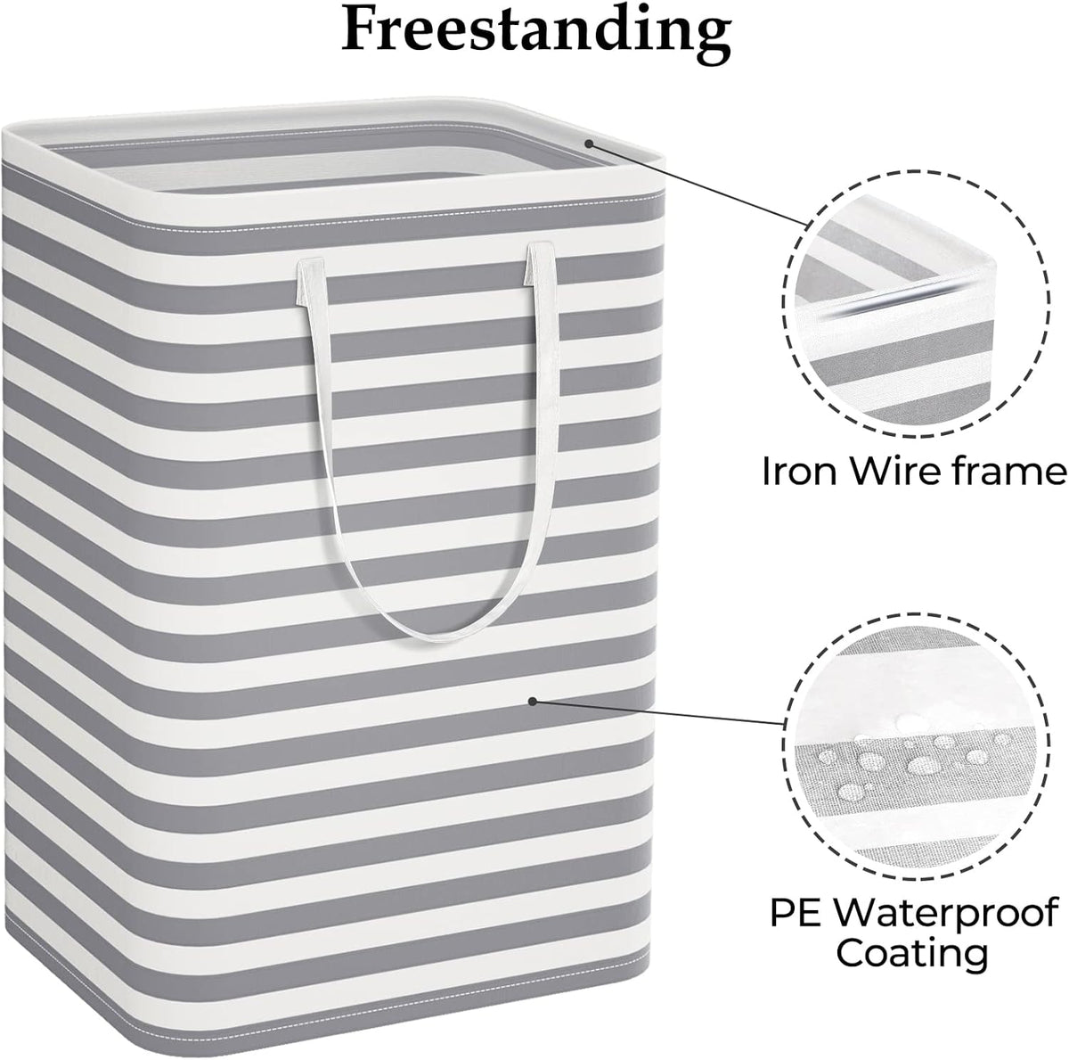 Laundry Basket Hamper, 75L Collapsible Clothes Storage, Grey | Freestanding Clothes Hampers, Foldable design, with Easy Carry Handles, For Laundry, Bedroom, Dorm, Clothing, Towels, Toys
