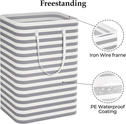 Laundry Basket Hamper, 75L Collapsible Clothes Storage, Grey | Freestanding Clothes Hampers, Foldable design, with Easy Carry Handles, For Laundry, Bedroom, Dorm, Clothing, Towels, Toys