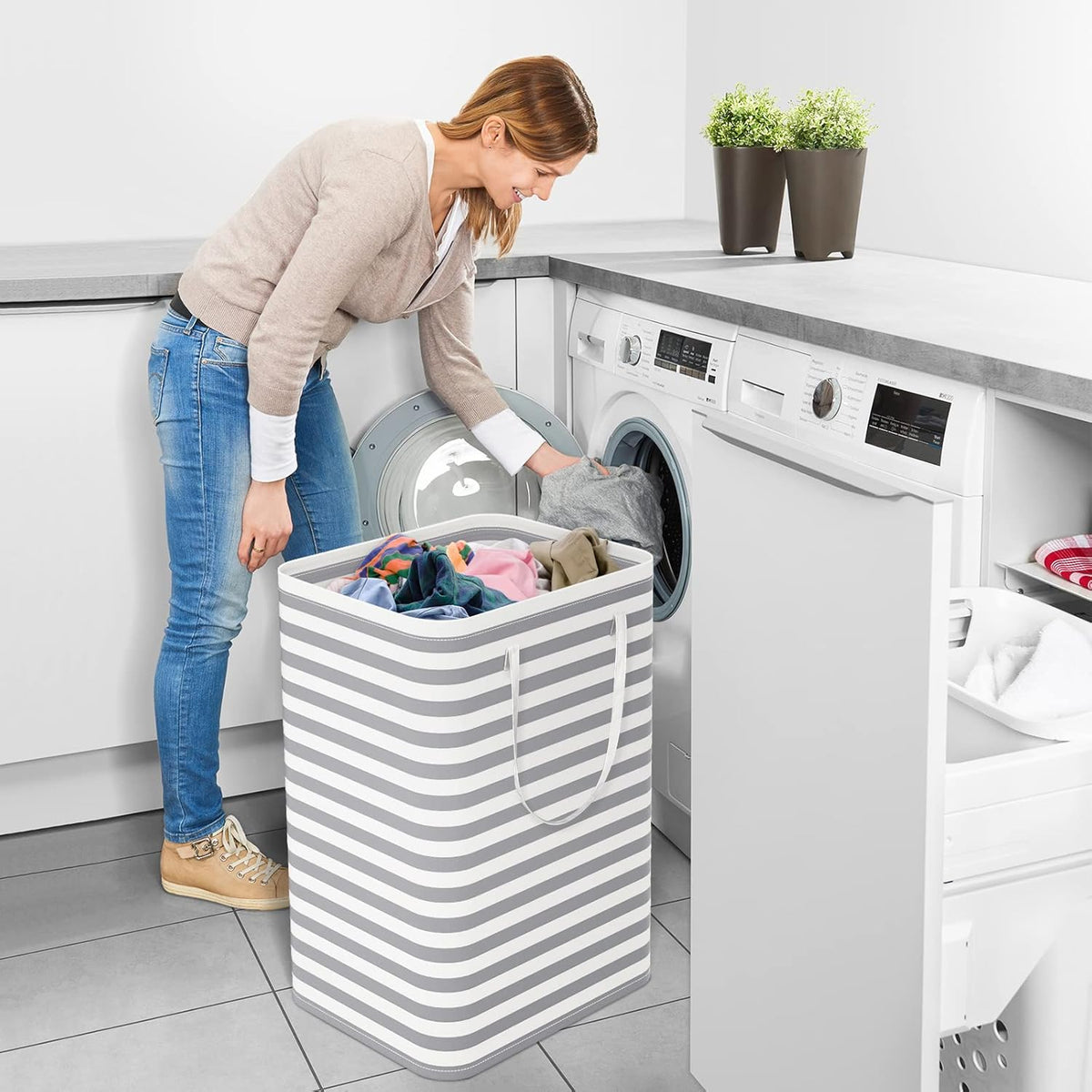 Laundry Basket Hamper, 75L Collapsible Clothes Storage, Grey | Freestanding Clothes Hampers, Foldable design, with Easy Carry Handles, For Laundry, Bedroom, Dorm, Clothing, Towels, Toys