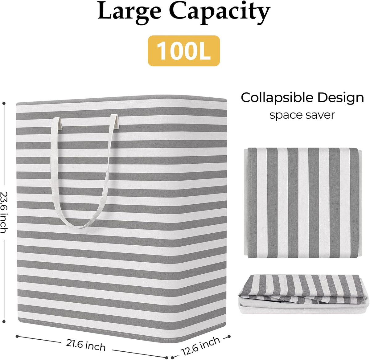 Laundry Basket Hamper, 75L Collapsible Clothes Storage, Grey | Freestanding Clothes Hampers, Foldable design, with Easy Carry Handles, For Laundry, Bedroom, Dorm, Clothing, Towels, Toys
