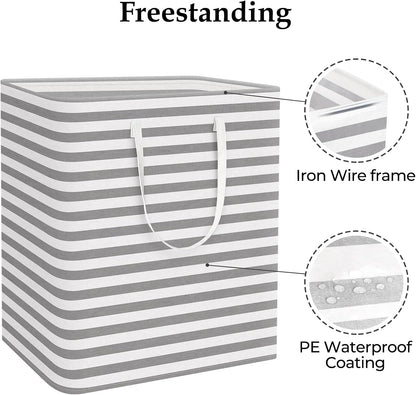 Laundry Basket Hamper, 75L Collapsible Clothes Storage, Grey | Freestanding Clothes Hampers, Foldable design, with Easy Carry Handles, For Laundry, Bedroom, Dorm, Clothing, Towels, Toys