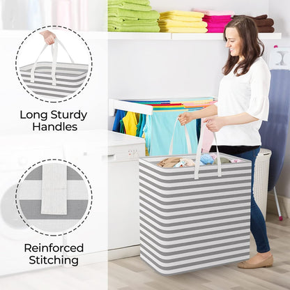 Laundry Basket Hamper, 75L Collapsible Clothes Storage, Grey | Freestanding Clothes Hampers, Foldable design, with Easy Carry Handles, For Laundry, Bedroom, Dorm, Clothing, Towels, Toys