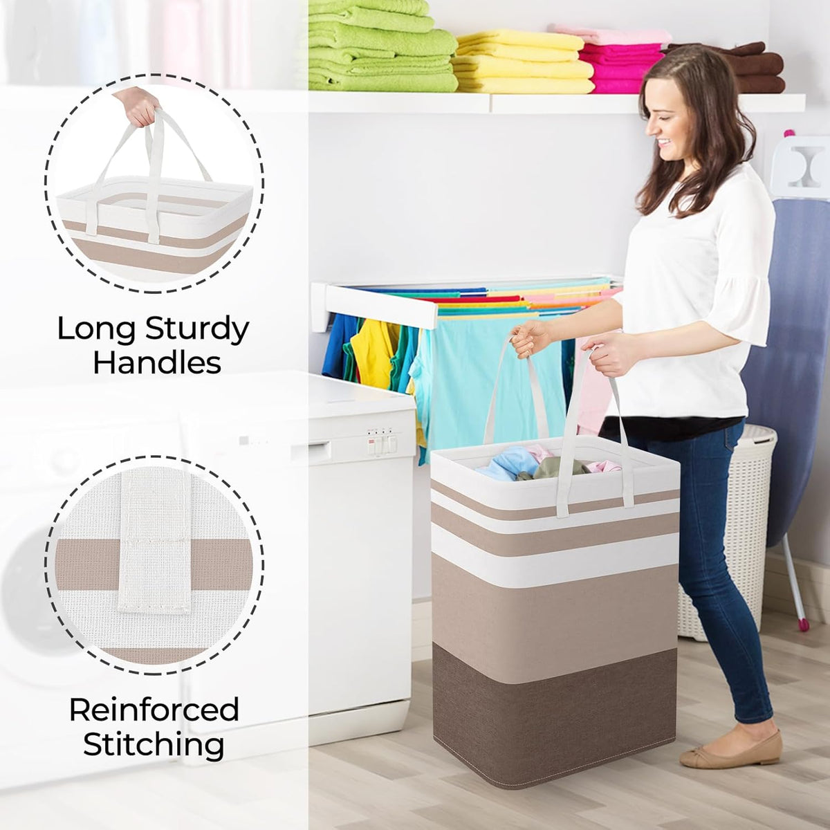 Laundry Basket Hamper, 75L Collapsible Clothes Storage, Grey | Freestanding Clothes Hampers, Foldable design, with Easy Carry Handles, For Laundry, Bedroom, Dorm, Clothing, Towels, Toys