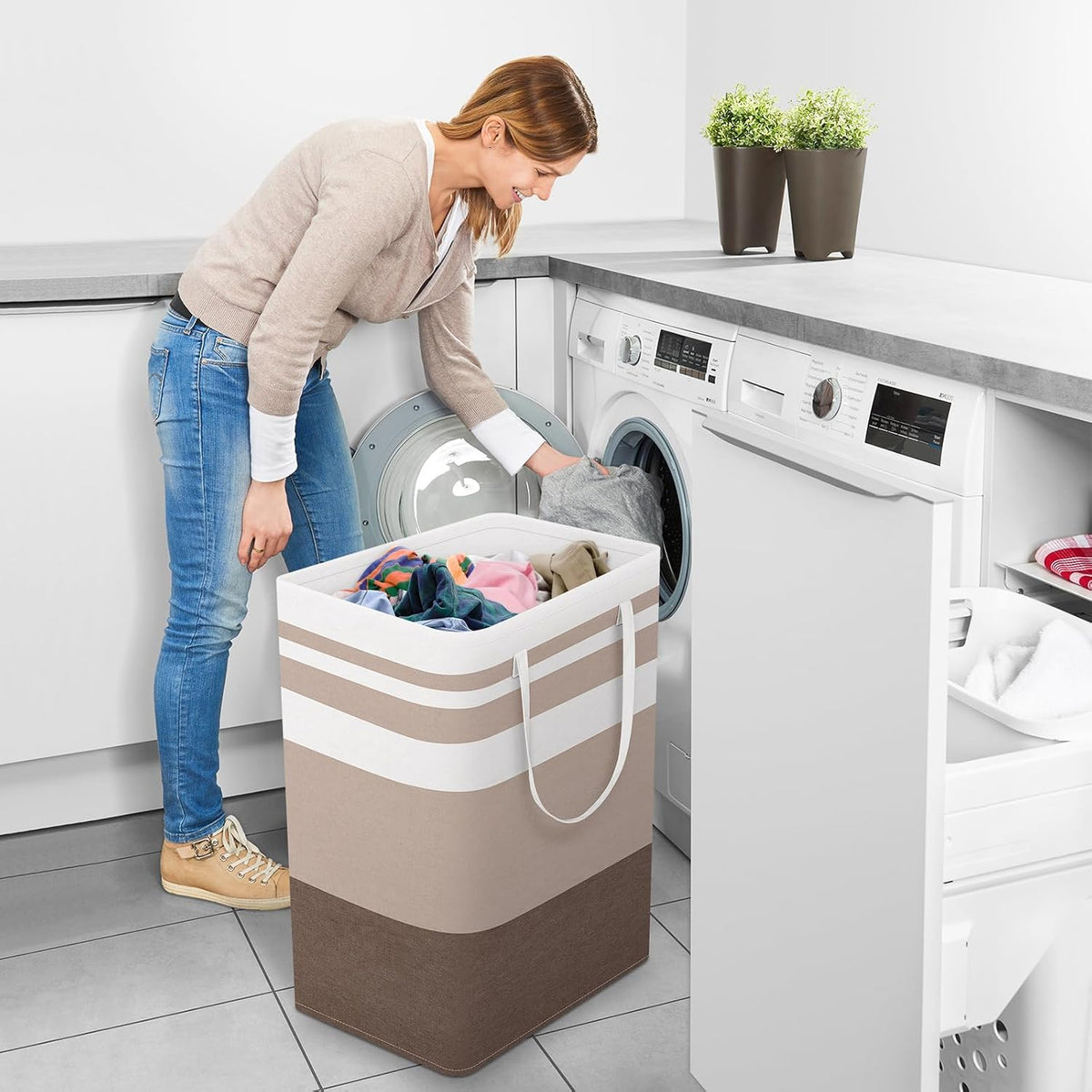Laundry Basket Hamper, 75L Collapsible Clothes Storage, Grey | Freestanding Clothes Hampers, Foldable design, with Easy Carry Handles, For Laundry, Bedroom, Dorm, Clothing, Towels, Toys