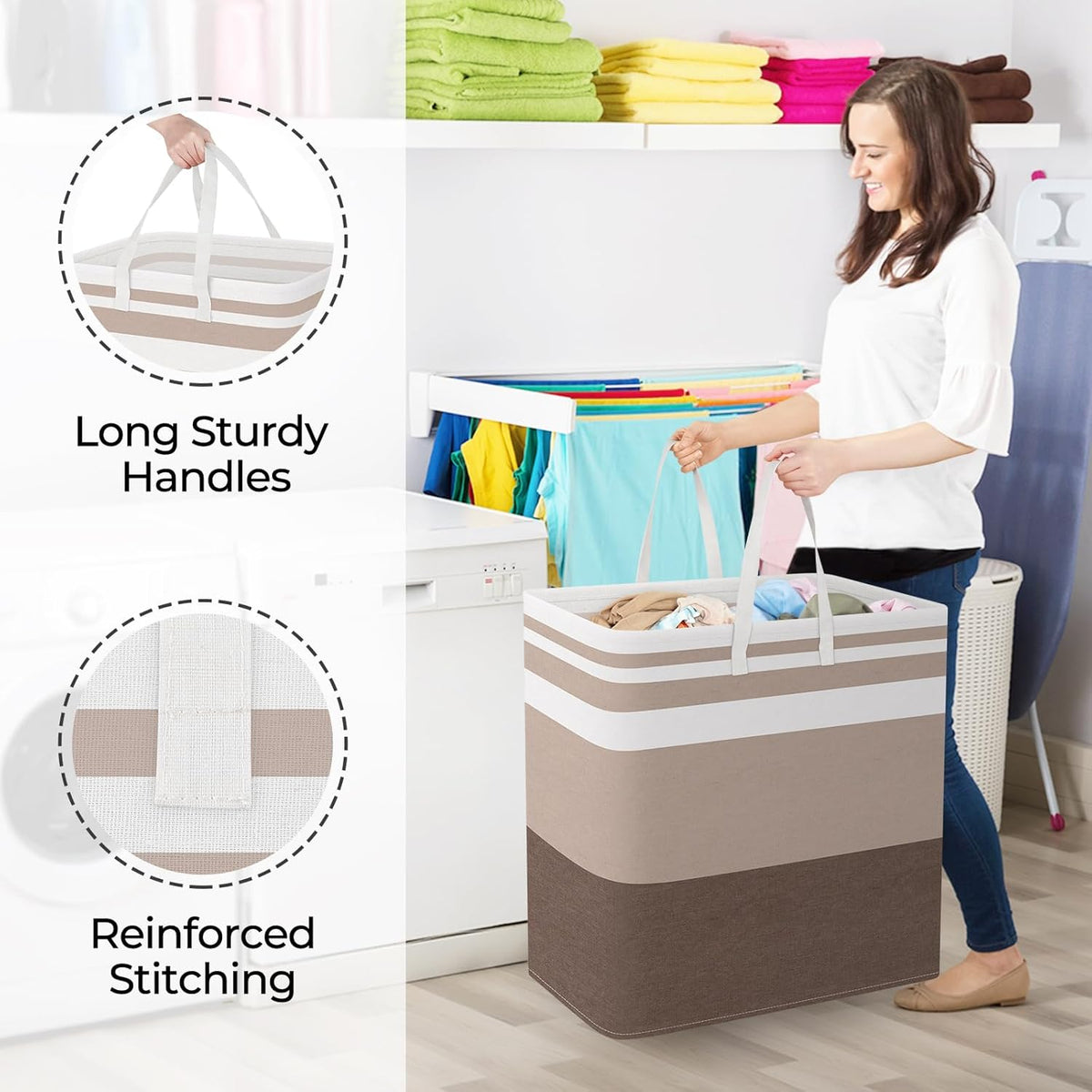 Laundry Basket Hamper, 75L Collapsible Clothes Storage, Grey | Freestanding Clothes Hampers, Foldable design, with Easy Carry Handles, For Laundry, Bedroom, Dorm, Clothing, Towels, Toys